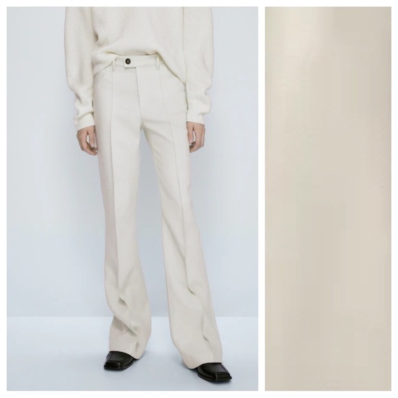 NWT. Massimo Dutti Beige  Viscose Blend Trousers with Topstitching. Size 4, 6. - Picture 1 of 11